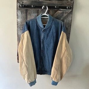 Men's Vintage Jacket Taupe & Denim Blue w/Snap Buttons